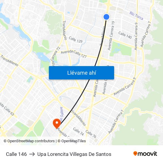 Calle 146 to Upa Lorencita Villegas De Santos map