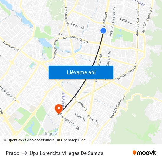 Prado to Upa Lorencita Villegas De Santos map