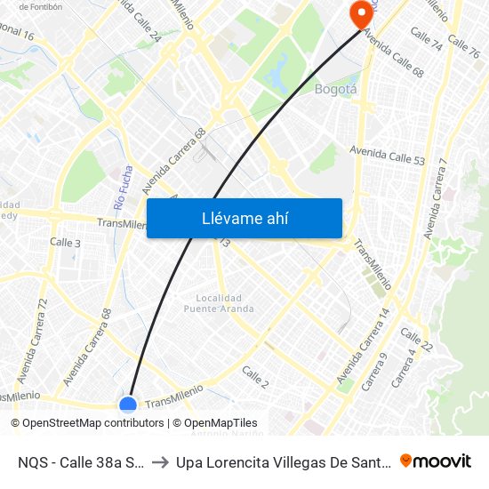 NQS - Calle 38a Sur to Upa Lorencita Villegas De Santos map