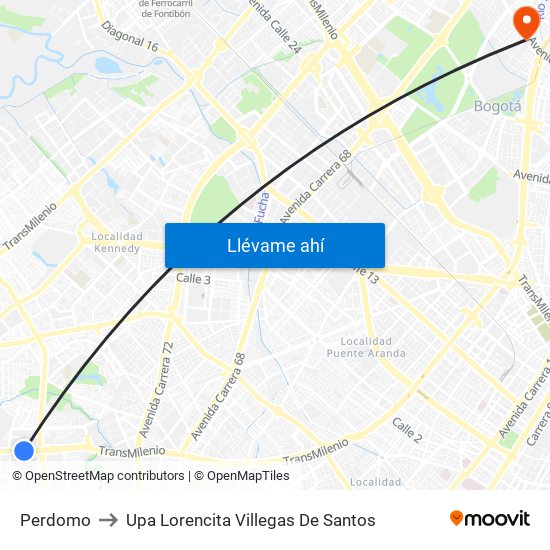 Perdomo to Upa Lorencita Villegas De Santos map