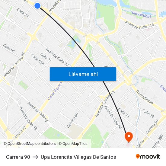 Carrera 90 to Upa Lorencita Villegas De Santos map