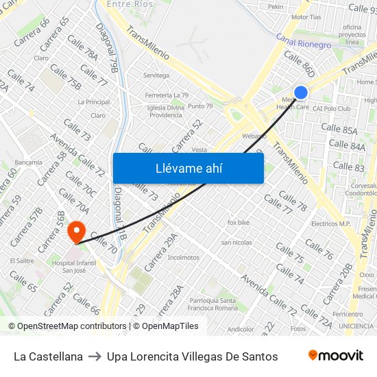 La Castellana to Upa Lorencita Villegas De Santos map