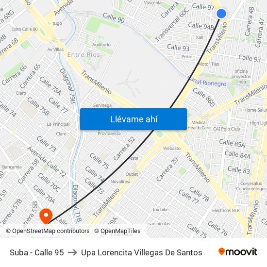 Suba - Calle 95 to Upa Lorencita Villegas De Santos map