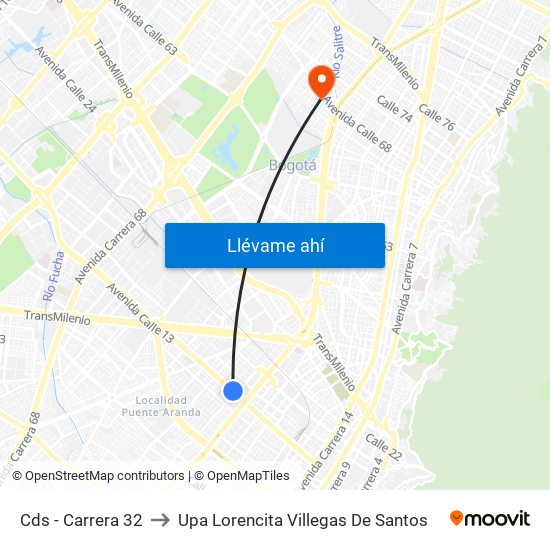 Cds - Carrera 32 to Upa Lorencita Villegas De Santos map