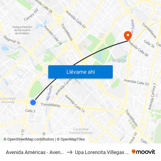 Avenida Américas - Avenida Boyacá to Upa Lorencita Villegas De Santos map