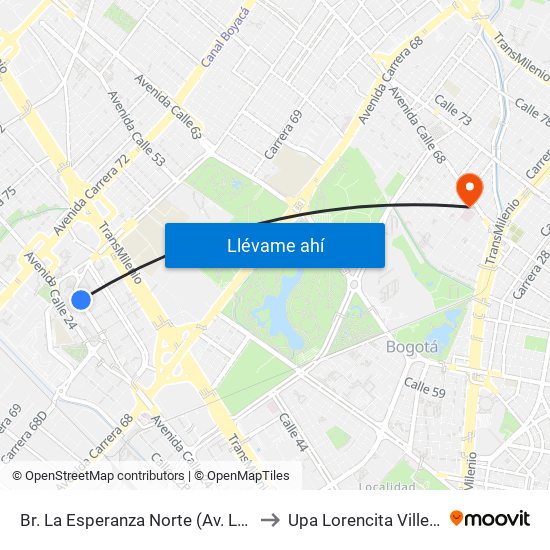 Br. La Esperanza Norte (Av. La Esperanza - Kr 69d) to Upa Lorencita Villegas De Santos map