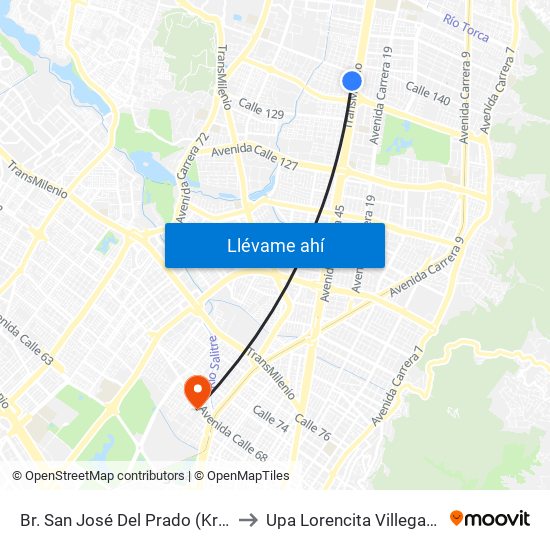 Br. San José Del Prado (Kr 45a - Cl 137) to Upa Lorencita Villegas De Santos map