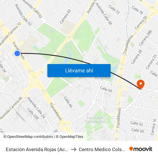 Estación Avenida Rojas (Ac 26 - Kr 69d Bis) (B) to Centro Medico Colsubsidio Calle 63 map