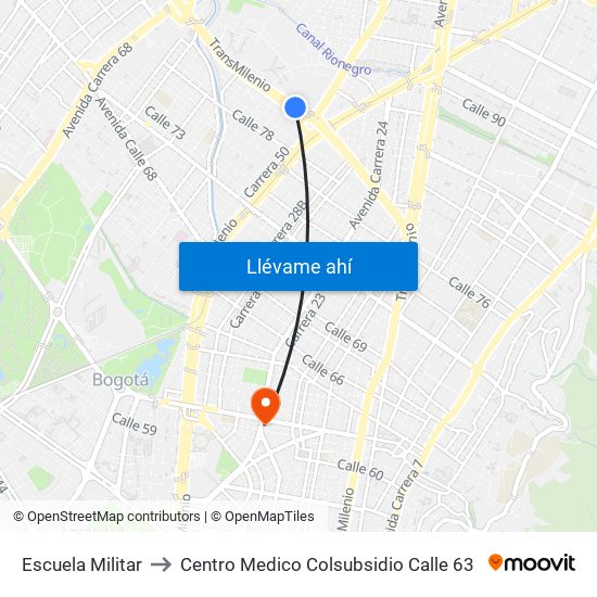 Escuela Militar to Centro Medico Colsubsidio Calle 63 map