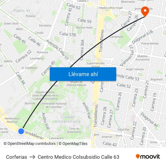 Corferias to Centro Medico Colsubsidio Calle 63 map