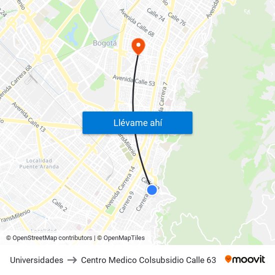 Universidades to Centro Medico Colsubsidio Calle 63 map