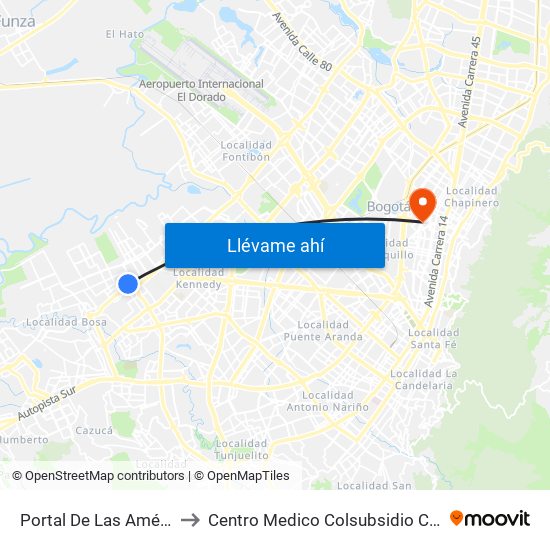 Portal De Las Américas to Centro Medico Colsubsidio Calle 63 map