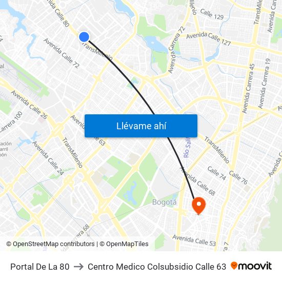 Portal De La 80 to Centro Medico Colsubsidio Calle 63 map