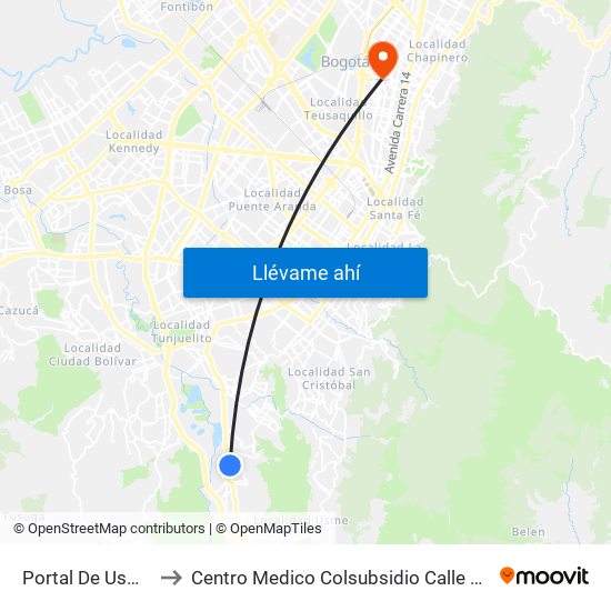 Portal De Usme to Centro Medico Colsubsidio Calle 63 map