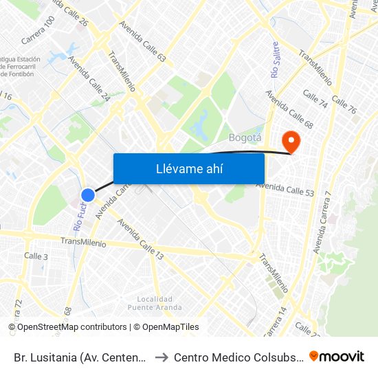 Br. Lusitania (Av. Centenario - Ak 68d) to Centro Medico Colsubsidio Calle 63 map