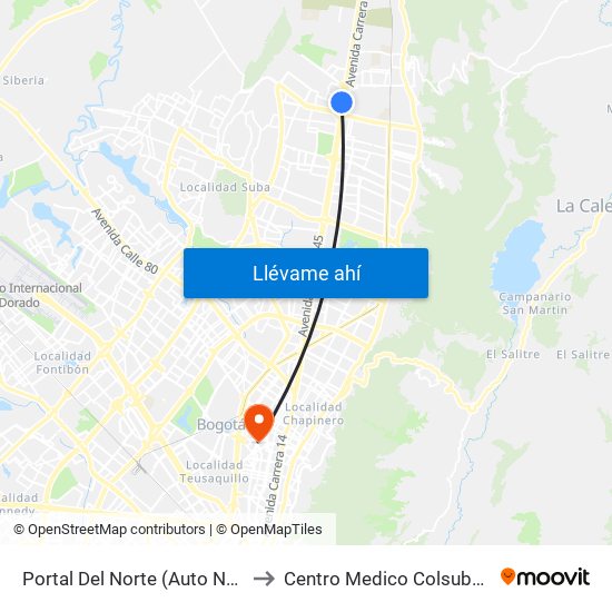 Portal Del Norte (Auto Norte - Cl 174a) to Centro Medico Colsubsidio Calle 63 map