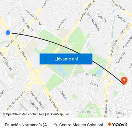 Estación Normandía (Ac 26 - Kr 74) to Centro Medico Colsubsidio Calle 63 map