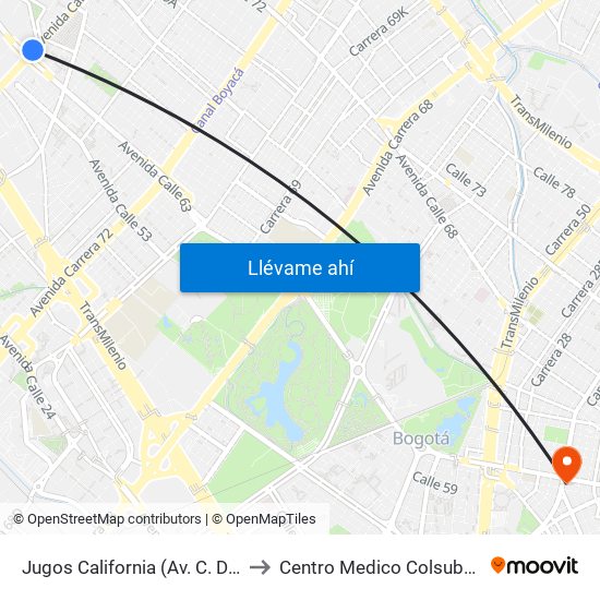 Jugos California (Av. C. De Cali - Ac 63) to Centro Medico Colsubsidio Calle 63 map