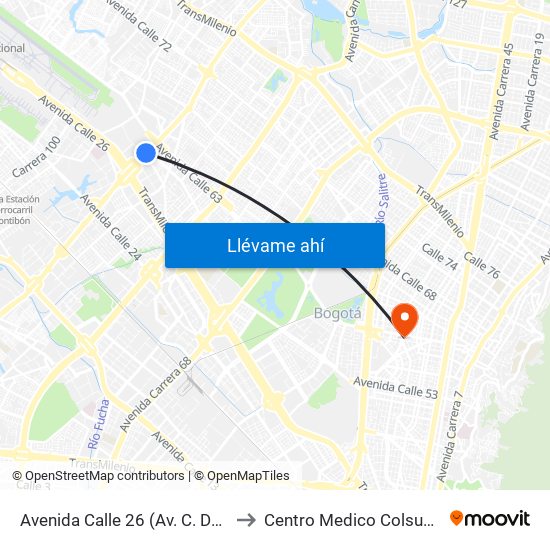 Avenida Calle 26 (Av. C. De Cali - Cl 51) (A) to Centro Medico Colsubsidio Calle 63 map