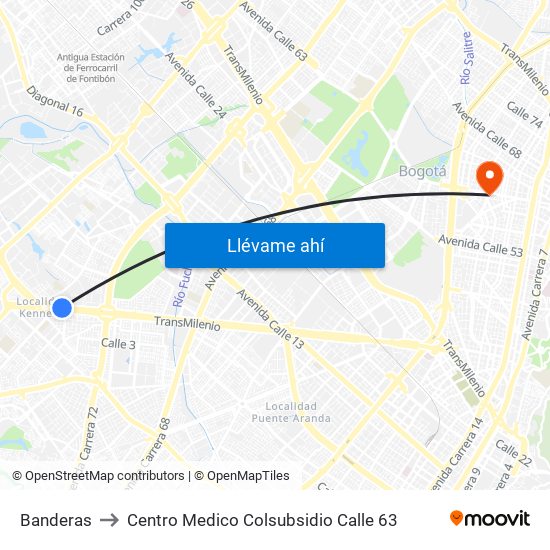 Banderas to Centro Medico Colsubsidio Calle 63 map