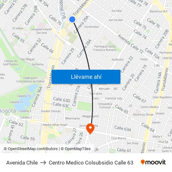 Avenida Chile to Centro Medico Colsubsidio Calle 63 map