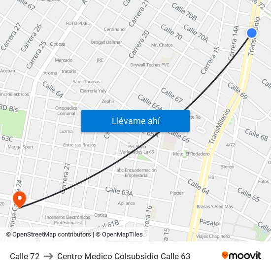 Calle 72 to Centro Medico Colsubsidio Calle 63 map