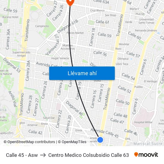 Calle 45 - Asw to Centro Medico Colsubsidio Calle 63 map