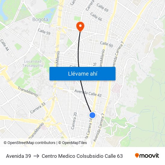 Avenida 39 to Centro Medico Colsubsidio Calle 63 map