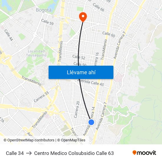 Calle 34 to Centro Medico Colsubsidio Calle 63 map