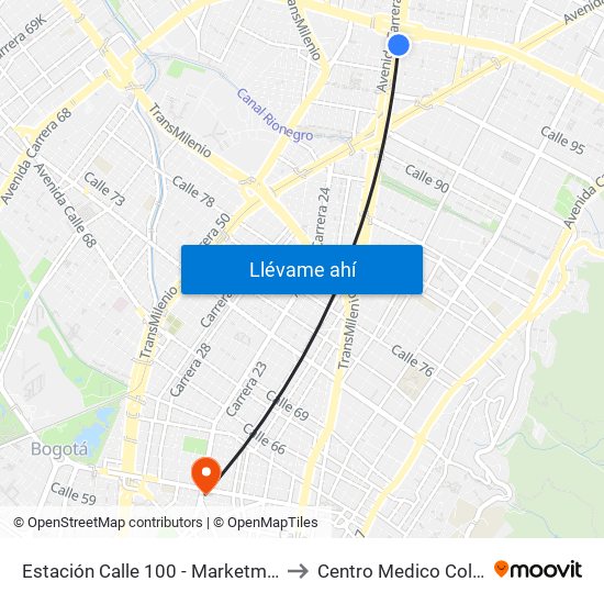 Estación Calle 100 - Marketmedios (Auto Norte - Cl 98) to Centro Medico Colsubsidio Calle 63 map