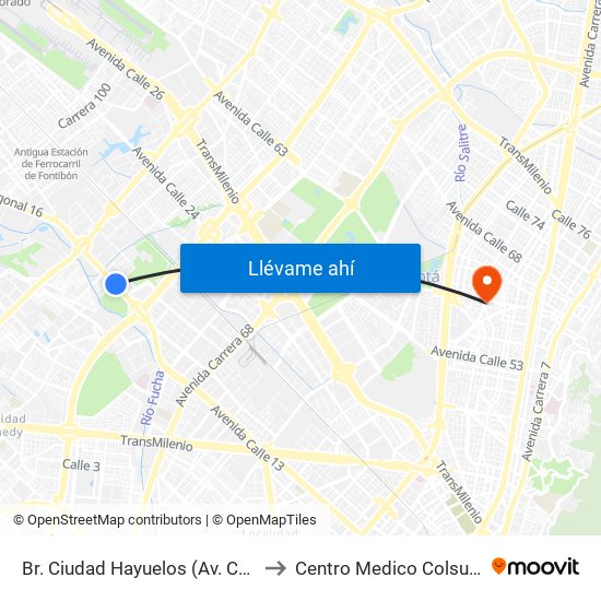 Br. Ciudad Hayuelos (Av. Centenario - Kr 78g) to Centro Medico Colsubsidio Calle 63 map