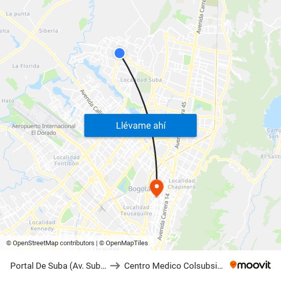 Portal De Suba (Av. Suba - Kr 106) to Centro Medico Colsubsidio Calle 63 map