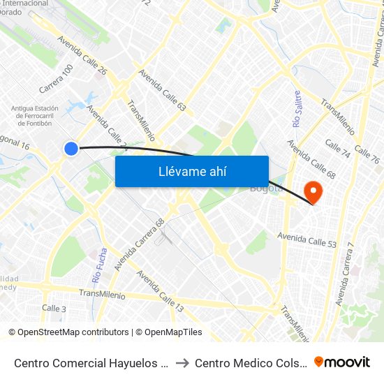 Centro Comercial Hayuelos (Av. C. De Cali - Cl 20) to Centro Medico Colsubsidio Calle 63 map