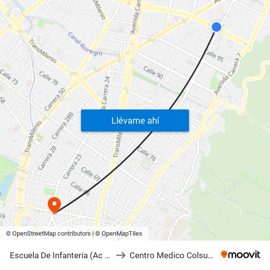 Escuela De Infantería (Ac 100 - Kr 11a) (B) to Centro Medico Colsubsidio Calle 63 map