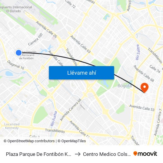 Plaza Parque De Fontibón Kr 100 (Kr 100 - Cl 17a) to Centro Medico Colsubsidio Calle 63 map