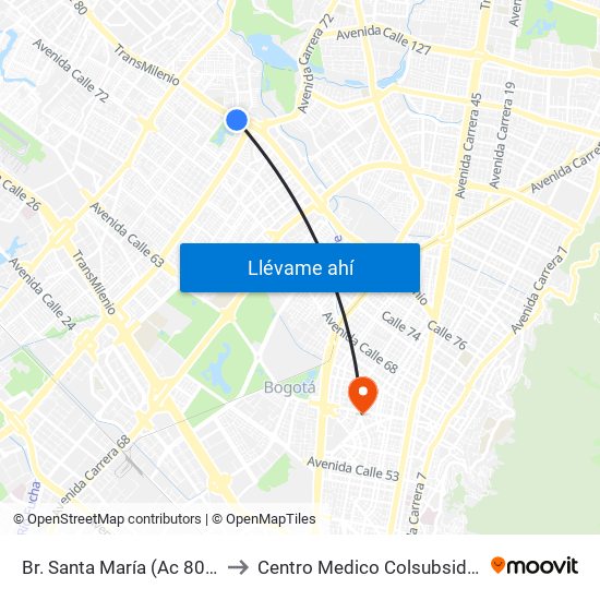 Br. Santa María (Ac 80 - Kr 73b) to Centro Medico Colsubsidio Calle 63 map