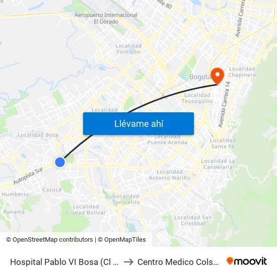 Hospital Pablo VI Bosa (Cl 63 Sur - Kr 77g) (A) to Centro Medico Colsubsidio Calle 63 map