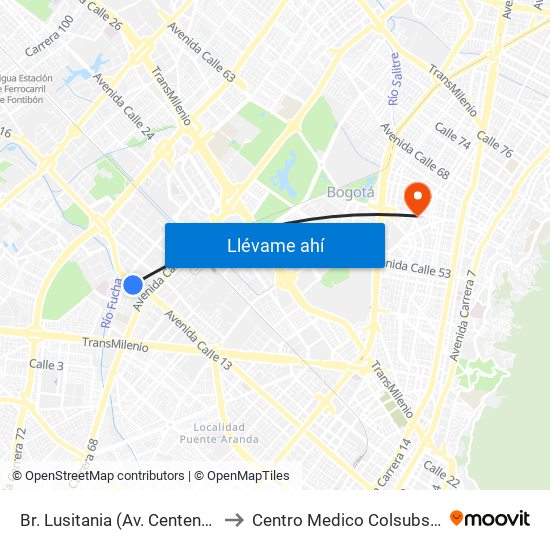 Br. Lusitania (Av. Centenario - Kr 68b) to Centro Medico Colsubsidio Calle 63 map