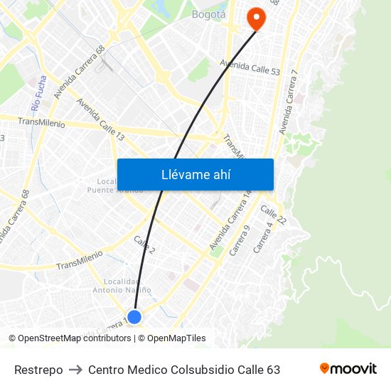 Restrepo to Centro Medico Colsubsidio Calle 63 map