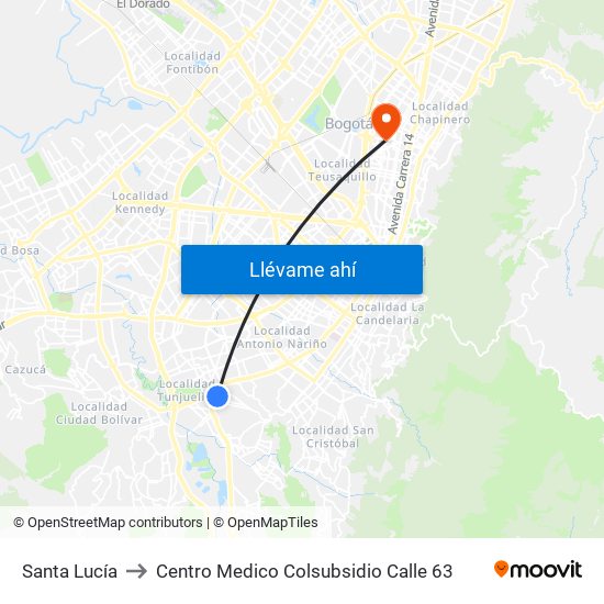 Santa Lucía to Centro Medico Colsubsidio Calle 63 map