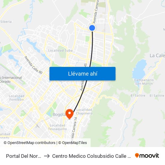 Portal Del Norte to Centro Medico Colsubsidio Calle 63 map