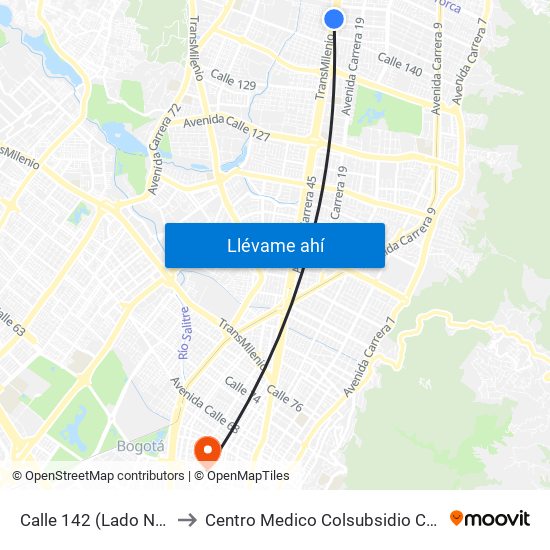 Calle 142 (Lado Norte) to Centro Medico Colsubsidio Calle 63 map