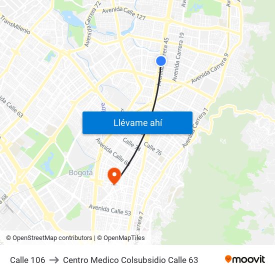 Calle 106 to Centro Medico Colsubsidio Calle 63 map