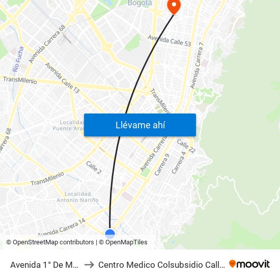 Avenida 1° De Mayo to Centro Medico Colsubsidio Calle 63 map