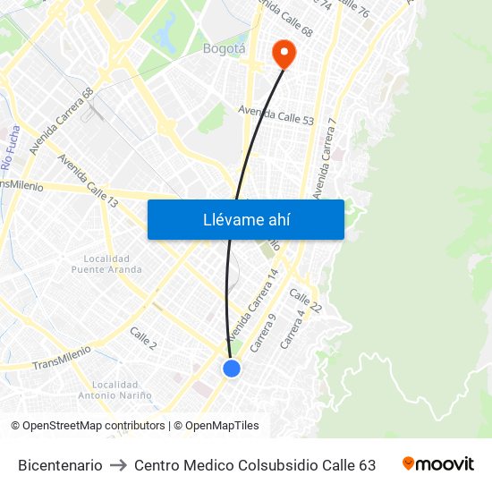 Bicentenario to Centro Medico Colsubsidio Calle 63 map