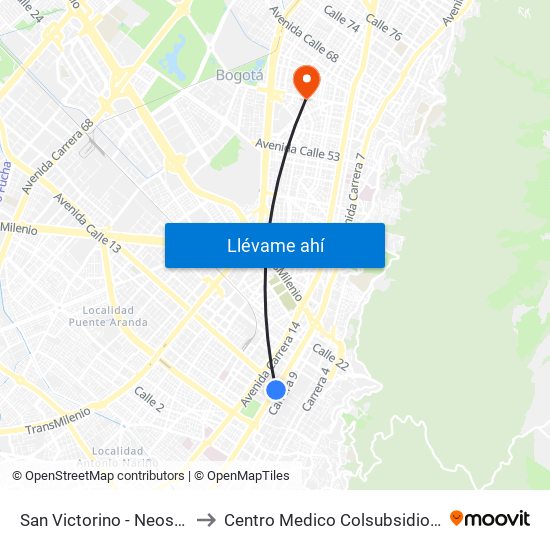 San Victorino - Neos Centro to Centro Medico Colsubsidio Calle 63 map