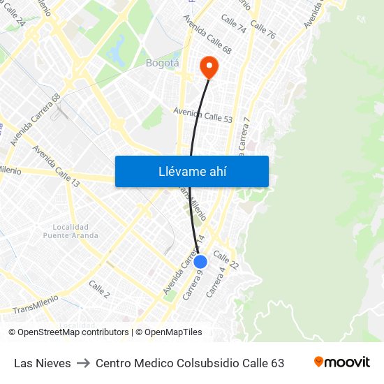 Las Nieves to Centro Medico Colsubsidio Calle 63 map