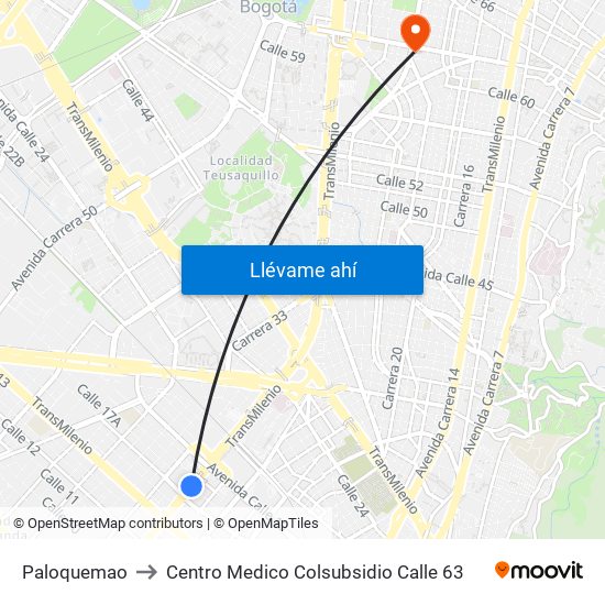 Paloquemao to Centro Medico Colsubsidio Calle 63 map