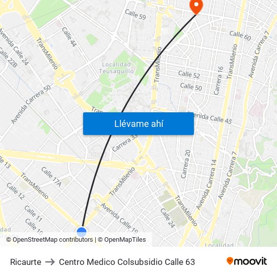 Ricaurte to Centro Medico Colsubsidio Calle 63 map