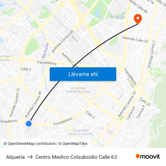 Alquería to Centro Medico Colsubsidio Calle 63 map